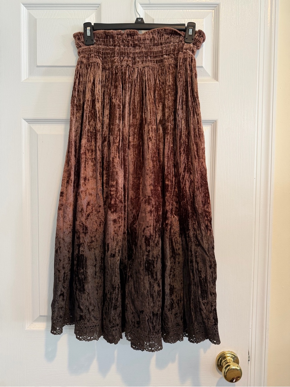 VTG Brown Velvet Maxi Skirt with Smocked Waist